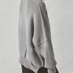 Lantern Sleeve Mock Neck Pullover with Ribbed Cinch Hem Batwing Sweater