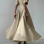 Short Sleeves Buttoned Solid Color Lapel Maxi Dresses Shirt Dress