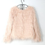 Faux Fur Coat Long Sleeve V-Neck Plush Warm Jacket Coat