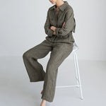 Urban Linen Drawstring Elastic Waisted Wide Leg Long Sleeves Jumpsuits