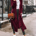 Long Velvet Cardigan Jacket Casual Open Front Velour Lapel Cardigan Maxi Blazer