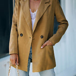 Nadorine Double Breasted Button Down Office Work Wear Solid Blazer Jacket