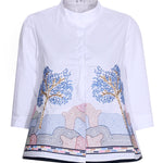 Casual Three-Quarter Sleeves Loose Embroidered Stand Collar Blouses&Shirts Tops
