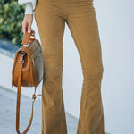 High Waist Slim Micro Corduroy Elastic Waist Lounge Pants