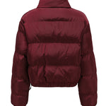 Short Puffer Jacket Stands Up Button Zipper Outerwear