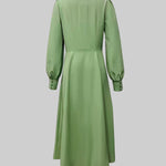 A-Line Long Sleeves Pleated Pockets Solid Color Zipper V-Neck Midi Dresses