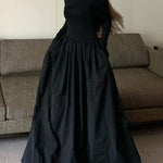 Long Sleeves Pleated Solid Color Split-Joint Off-The-Shoulder Maxi Dresses