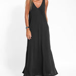Nadorine Women's Casual Loose Dress Sleeveless Deep V Neck Split Beach Maxi Long Dress