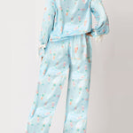 Christmas Printed Velvet Lace-up Long-sleeve Pocket Top and Elastic Waist Wide-leg Pants Set