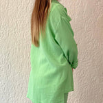 Nadorine Double Crepe Loose Oversized Lapel Long Sleeve Shirt Casual Pants Set