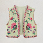 Retro Floral Embroidered Gillet Ethnic Weatern Vest Jacket Sleeveless Cardigan Crop Top