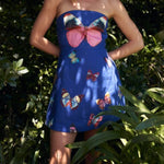 Butterfly Print Strapless Tube Top Mini Skirt