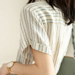 Short Sleeve Vertical Stripe Waist Shirt Dress with Belt