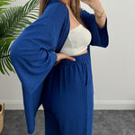 Two-Piece Set Long Sleeve Shirt Solid Color Pleated Elastic Waist Long Pants