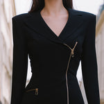 Asymmetric Zip-Front Tailored Mini Dress