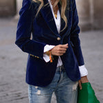 Elegant Velvet Slim-fit Faux Pocket Suit Jacket