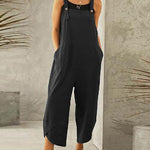 Nadorine Women's Button Pocket Playsuit Romper Women Strap Long Solid Casual Jumpsuits