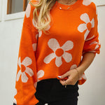 Floral Print Color Block Pullover Long Sleeve Sweater