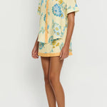 Giselle Linen Blend Floral Print Short Sleeve Shirt and Zipper Mini Skirt Set