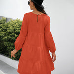 Long Puff Sleeve Shirt Dress Casual Crewneck Loose Fit Sundress Trendy Tiered Layer Summer Mini Dresses