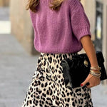 Soft mist purple short-sleeved knitted sweater