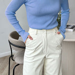 Long Sleeves Skinny Solid Color High Neck Pullovers Sweater Sweater Tops