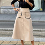Pocket high waist slim fit A-line skirt