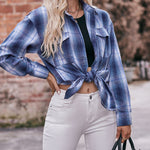 Nadorine Loose Fit Plaid Shirt Casual Long Sleeve Lapel Collar Button Tunic Tops