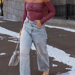 Garcelle Mesh Twist Sequin Bardot Neck Long Sleeve Stretch Top