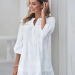 Nadorine Lace Crochet V Neck Half Sleeve Embroidery Button Down Blouses Casual Shirts