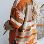 Striped contrasting casual loose long-sleeved fur coat