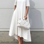 High-Low Short Sleeves Solid Color Maxi Dresses