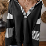 Light French Beige Striped Patchwork Collar Sweatshirt