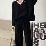 Loose Knitted Two-piece Set Sweaters Pullovers Jumpers + Wide Leg Pants