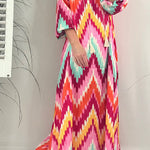 GROOVY Fashion striped v-neck puff sleeve fringed dress