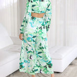 Nadorine Women's Boho Floral Printed V Neck Lantern Long Sleeve Waist Cut Out Back Casual Jumpsuit Romper
