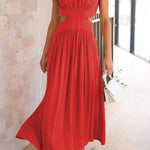 Solid Mockneck Cut Out Maxi A-line Swing Dress