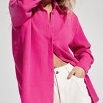 Nadorine Solid Color Long Sleeve Cotton Crepe Shirt for Women Casual Work Office Loose Fit 2026 | Under