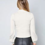 Lantern Sleeve Hollow Half Turtleneck Knit Sweater