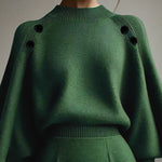 Long Sleeves Loose Buttoned Solid Color Mock Neck Pullovers Sweater Tops