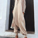 Hooded Loose Buttoned Solid Color V-neck Jumpsuits