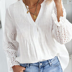 Nadorine Lace Splicing Button Elegant Long Sleeve Tops Tops Regular Fit Top Fashion Lace Patchwork Shirt
