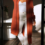 Open Front Drop Shoulder Pocketed Long Sweater Cardigan