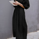 Half Sleeves Loose Solid Color Round-neck Maxi Dresses