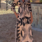 Unique Print V-Neck Tie Loose Pocket Casual Maxi Dress