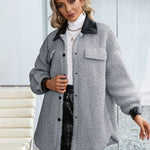 Lapel Collar Plush PU Single-breasted Trench Coat