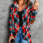 Nadorine Elbow Patch Hooded Plaid Cardigan for Women Casual Work Office Loose Fit 2026 | Under $25