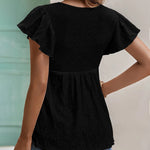 Nadorine Eyelet Tie-Neck Flutter-Sleeve Top Solid Color Casual Blouse for Women Casual Work Office Loose Fit 2026 | Under $40