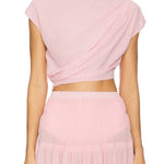 Stunning Chiffon Ruched Shoulder Short Sleeve Crop Top