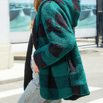 Plaid Oversized Casual Open-Front Double-Layered Fleece Coat